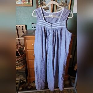 Eileen West Chambray Polka Dot Dress with White Lace